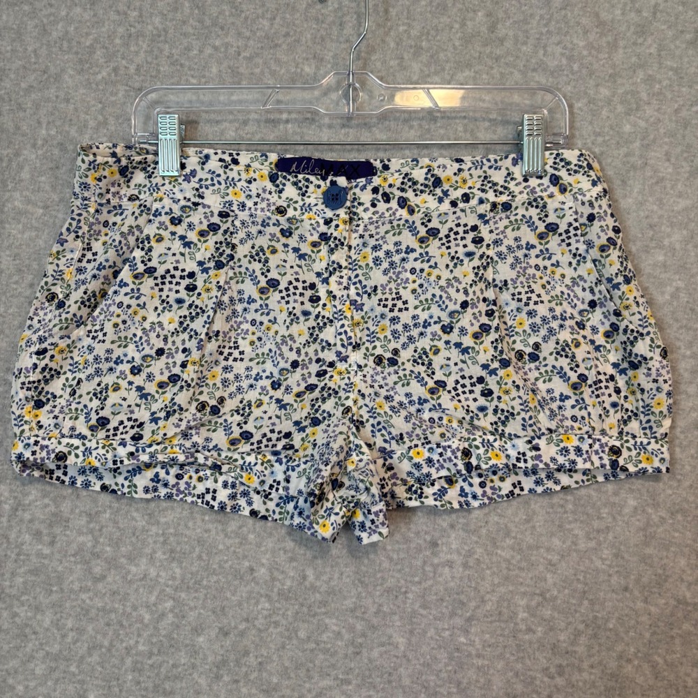 Y2K Miley Cyrus x Max Azria White Blue Floral Shorts Juniors 13โ Spring Pleated